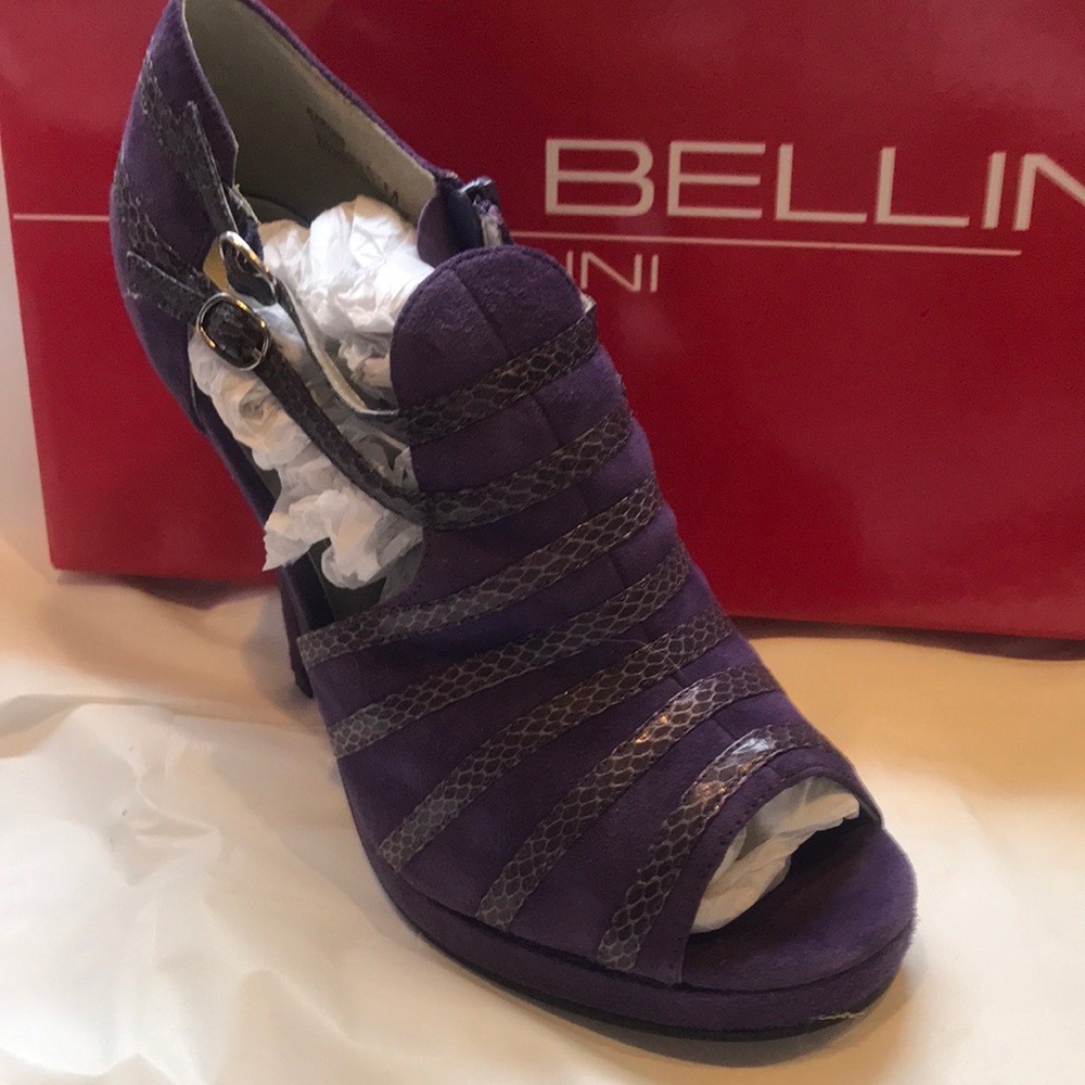 Bellini Purple Suede Strappy Peep-Toe Heels